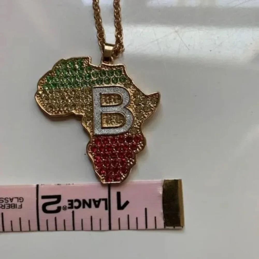 Initial B- tri colored rhinestone Africa pendant (mens listing)